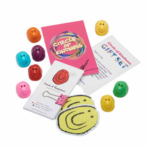 Colorful smiley face stress balls and related items with 'Circle of Kindness' theme on a white background.