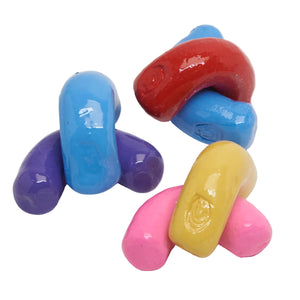 Colorful intertwined pieces on a white background.